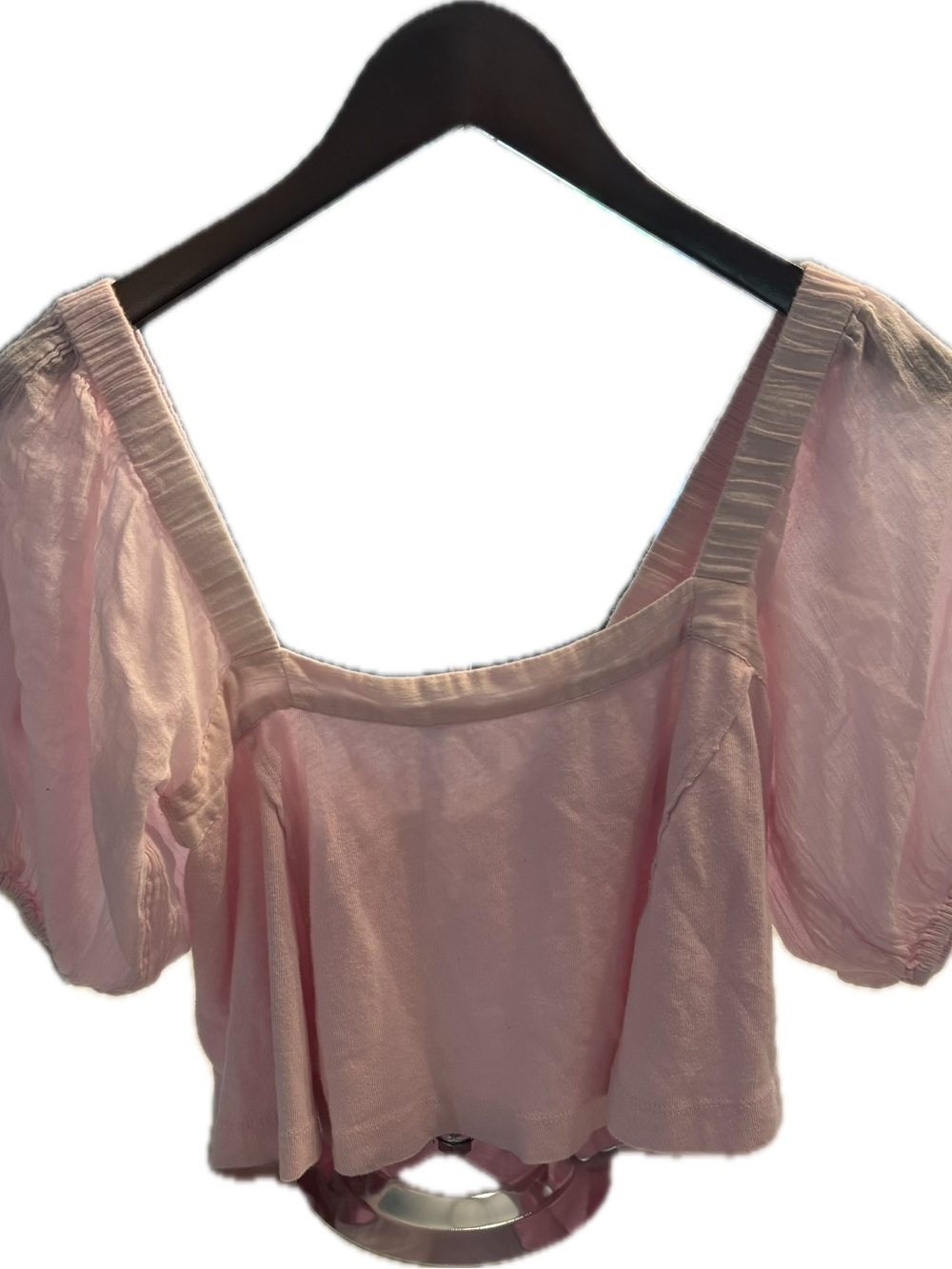 Urban Outfitters Pale Pink Square Neck Puff Sleeve Top